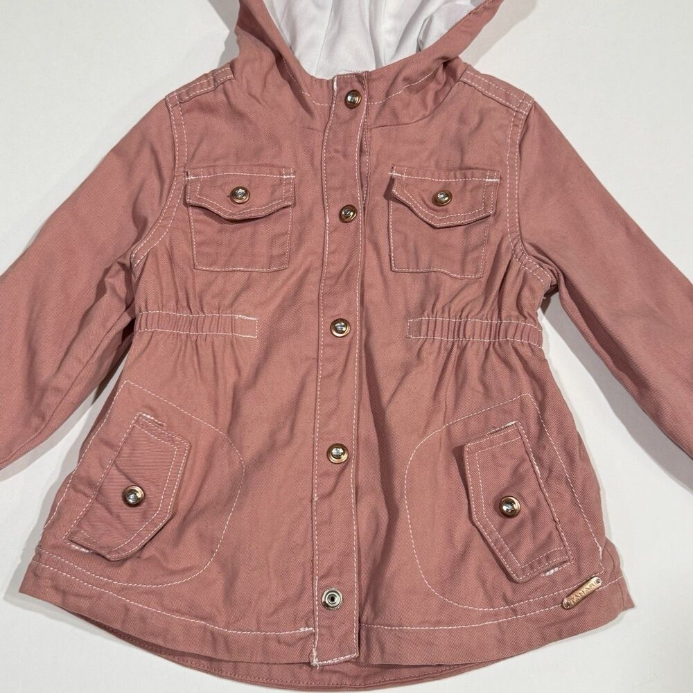 Tahari Pink Cotton Kids Girls Jacket Coat Hood Size 24 Months rhinestone buttons - Picture 3 of 16